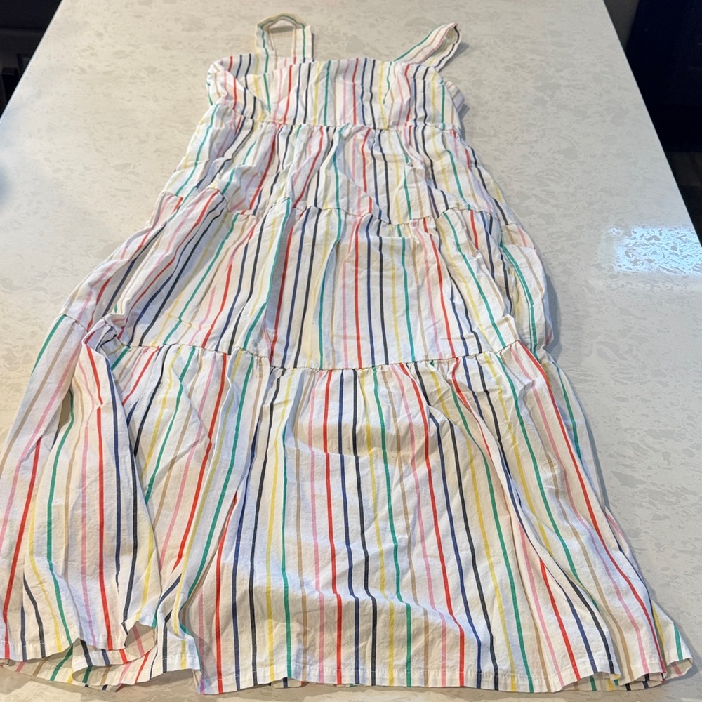 J. Crew Multicolor Tiered Stripe Ruffle Maxi Cotton Poplin Dress